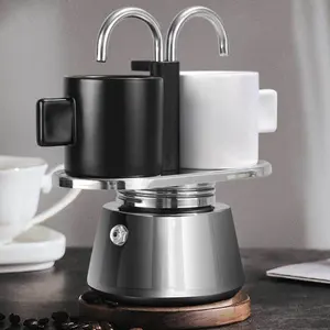Espresso Moka Coffee Maker Electric Heater Moca Coffee Dispenser Pot and Parts Double Valve Stainless Steel Moka Pot with 2 Cups