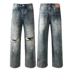 Hot Rhinestone Jeans Pantalon Jeans De Luxe Pour Homme Strass Tendances Baggy Ripped Jeans - Product Image 1