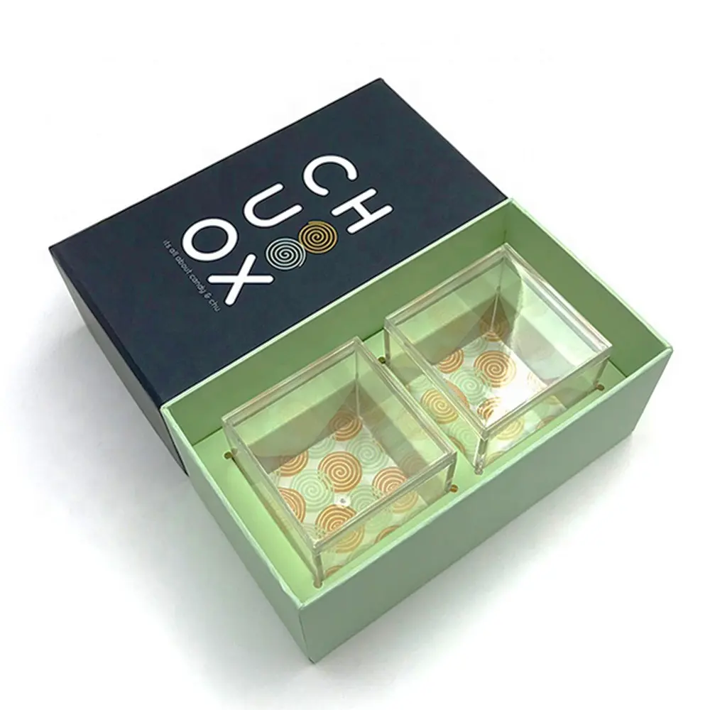 wholesale Custom affordable 2 4 6 acrylic candy boxes 2 piece clear lid Cube Wedding green Gift Paper Candy Box