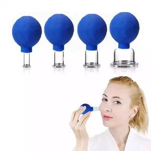 Blau 4 Stück PVC Glas Schröpfen Therapie Set Gesichts Schröpfen Vakuum Saugnäpfe für Gesichtshaut Rücken Schulter muskel