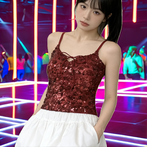 Summer Sexy Women Clubwear Raves Festival <b>Spaghetti</b> <b>Strap</b> Tank Top Simple O-Neck Backless Camisole Short Lace Breathable Top - Product Image 2