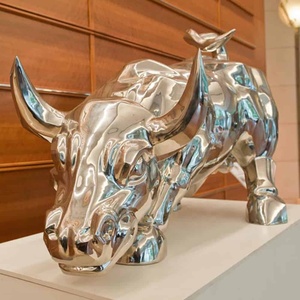 Scultura Statua di Toro a Grandezza Naturale in Acciaio Inossidabile per Decorazione Interna ed Esterna - Product Image 3