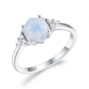 Anillo de Piedra Lunar Hexagonal Grande de Plata de Ley 925 con Baño de Rodio y Oro Rosa para Bodas y Fiestas - Product Image 3
