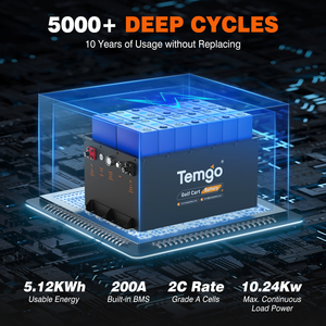TEMGO US Stock <b>48V</b> 51.2V 100Ah <b>Battery</b> 5000+ Cycles Golf Cart Lithium Ion <b>Battery</b> Pack for Golf Cart <b>Battery</b> - Product Image 2