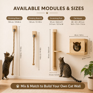 Árbol para gatos de madera maciza montado en la pared, 2 niveles, poste rascador de sisal, estructura para trepar, para espacios pequeños, parque de actividades para mascotas - Product Image 4