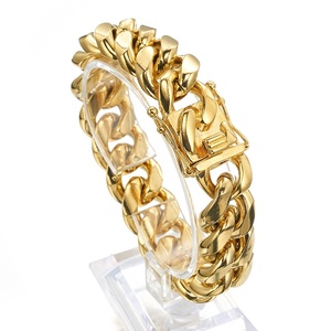 <span class=keywords><strong>Collana</strong></span> in acciaio inossidabile con catena a maglia cubana spessa Hip-Hop Miami per <span class=keywords><strong>uomo</strong></span> donna bracciali con gioielli placcati in oro 18 carati - Product Image 5