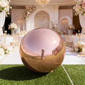 Bola de Espejo Inflable Color Oro Rosa, Globo de Burbuja Grande Reutilizable y Brillante para Fiestas de Cumpleaños y Bodas, Personalizable - Product Image 1