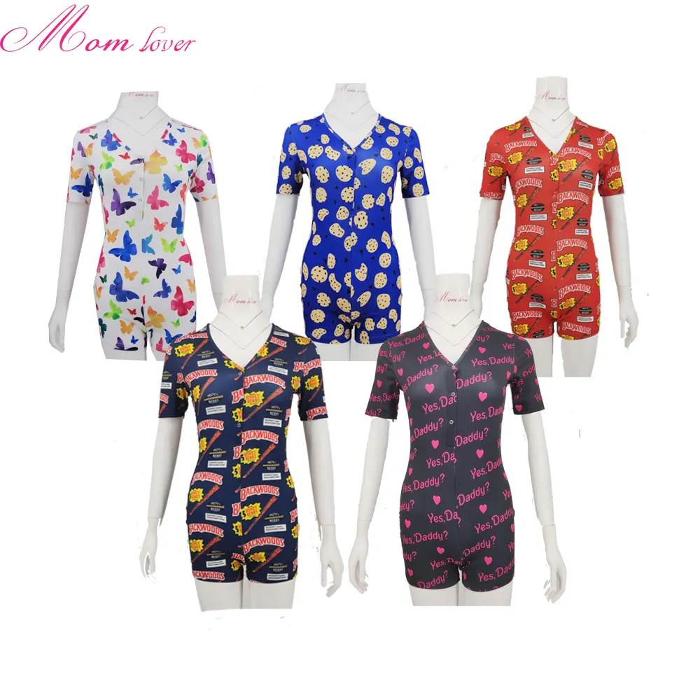 Wholesale summer one piece short sleeve onesie adult ladies nightwear pajamas women