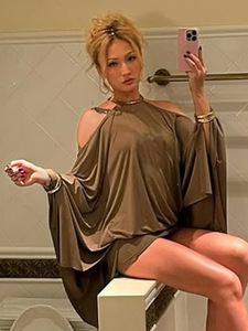 <span class=keywords><strong>Robe</strong></span> à manches chauve-souris ample et sexy de style américain avec un sens du design, <span class=keywords><strong>robe</strong></span> à col halter - Product Image 1