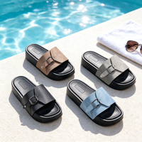 Sandales d'été pour hommes, mode, à boucle réglable, plateforme, en PU, simili cuir, respirantes, semelle épaisse, antidérapantes, décontractées, pour la plage