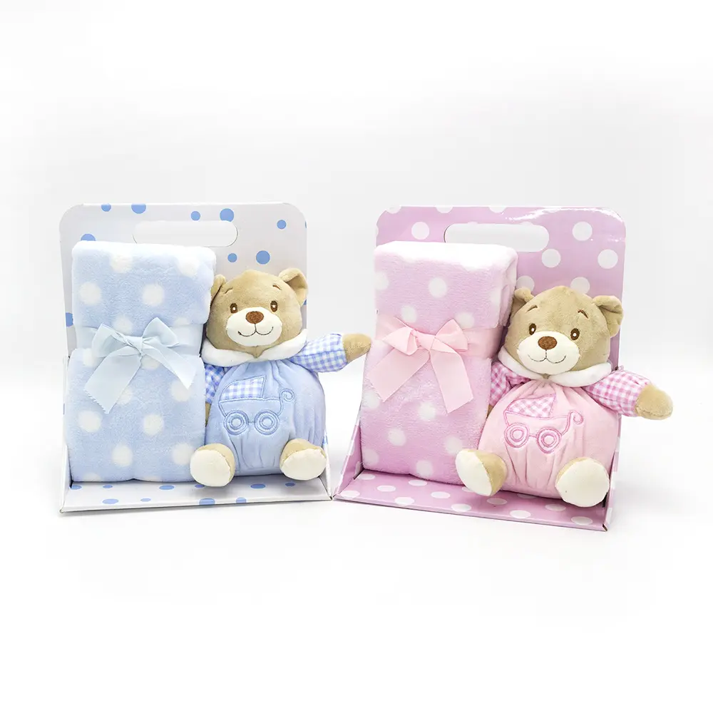 2021 new design comfortable baby blanket stuffed animal bear plush toys blanket