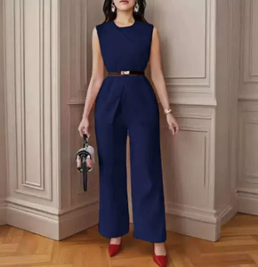 بلا أكمام قطعتين زي نسائي عمل أعلى قميص طقم فرك غربي ملابس صالون تجميل للنساء قماش احترافي - Product Image 5