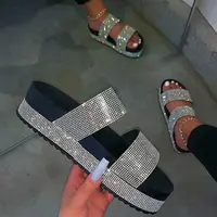 Rhinestone Flat Sandals for Women, Thick High Platform