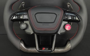 Volante de Carreras Personalizado de Fibra de Carbono y Cuero con Palancas de Cambio Cosidas para <span class=keywords><strong>Audi</strong></span> A3/A4/A6 - Product Image 4