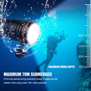 TrustFire DF50 6500LM lampe de poche de plongée sous-marine 70M rouge UV caméra photographie vidéo lumières