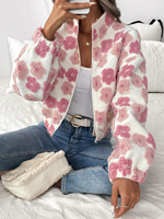 Vente en Gros Vestes Décontractées Imprimées pour Femmes Style Rétro Décoration à Motif Floral Garder au Chaud Vestes Polaires pour Femmes avec Fermeture Éclair