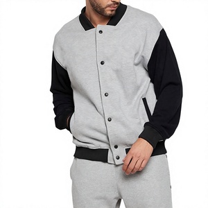 Chaqueta Varsity Gris y Negra para Hombre, Estilo Béisbol Casual, Tela de Lana, Transpirable, Corte Regular, Cuello Alto, Botones de Cuerno, Ropa de Invierno - Product Image 3