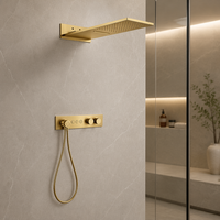 Système de douche en laiton brossé doré non revêtu HONGDEC, 3 fonctions, kit de douche thermostatique, ensemble de douche mural dissimulé, salle de bain