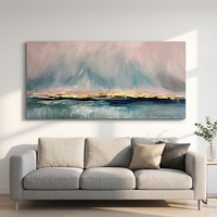 Peinture à l'huile sur toile abstraite de paysage de montagne bleue, personnalisable, grand format, avec cadre sur mesure, dorure à la feuille d'or et peinture à la main de luxe