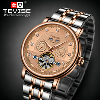 TEVISE Maßgefertigte Mechanische Automatik-Armbanduhren mit Tourbillon-Uhrwerk für Herren, 45mm Zifferblatt, Edelstahl