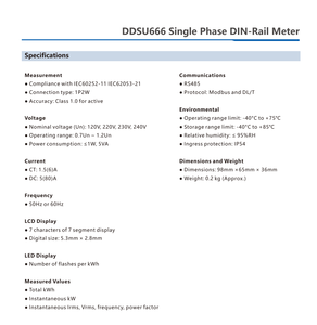 Rail DIN AC 220V 5(80)A <span class=keywords><strong>DDSU666</strong></span>, compteur d'énergie bidirectionnel monopahsé, écran Lcd - Product Image 2