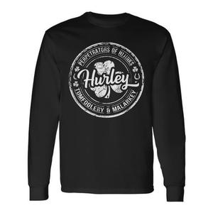 T-shirt a maniche lunghe con nome di famiglia irlandese Hurley, design girocollo nero - Product Image 1
