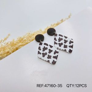 Boucles d'oreilles carrées imprimées vache en résine acrylique, bijoux à la mode pour femmes, 12 pièces - Product Image 1