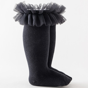 婴儿儿童可爱冬季长靴公主棉袜女孩蕾丝褶边膝高袜 - Product Image 3