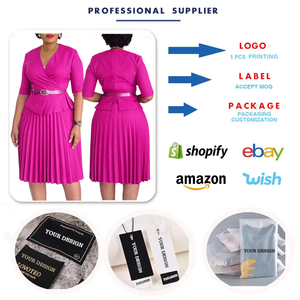 MD520 Dernière Conception Robes <span class=keywords><strong>de</strong></span> Bureau pour Dames Élégantes et Décontractées à Manches Mi-Longues Col en V Plissées Robes d'Église pour Femmes avec Ceinture - Product Image 4