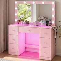 Lampes de coiffeuse LED modernes et durables avec multiprise et grands tiroirs – Table de maquillage en MDF blanc et acier inoxydable pour chambre à coucher et maison