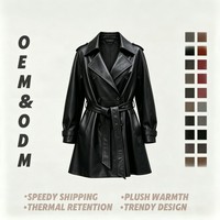 Manteau en cuir souple imperméable pour femme, style décontracté, col en V profond, double boutonnage, ceinture en peau de mouton importée, vente directe usine
