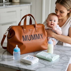 おむつバックパック断熱ジッパーポケット付きカスタムベビーアイテム整理バッグブラウンビーガンレザーミイラバッグメーカー - Product Image 3