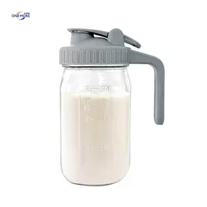 China Wholesale Creamer Pitcher Jug With Pour Spout Lid Custom Glass Mason Jar With Airtight Lid