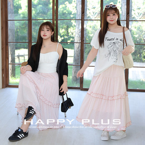 Falda midi con volantes estilo coreano para mujer, color rosa lotus, con lunares, de gasa, cintura elástica, talla grande, informal, estilo femenino. - Product Image 4