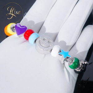 Collar de pulsera de abalorios de diamantes cultivados en laboratorio personalizado, esmalte de gama alta para joyería de cuentas de cara sonriente para mujeres y hombres - Product Image 3