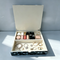 Boîte à bijoux de luxe en résine à motif coquillage, 2 compartiments, boîte de rangement avec couvercle à charnière pour cosmétiques, bijoux, boîte cadeau, boîte à souvenirs