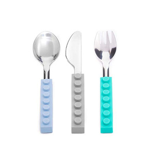 Bloc de construction <span class=keywords><strong>Lego</strong></span> Design Toddler Couteau Fourchette Cuillère Couverts, Lovely Children Baby Couverts avec poignée en silicone, Mini Vaisselle - Product Image 1