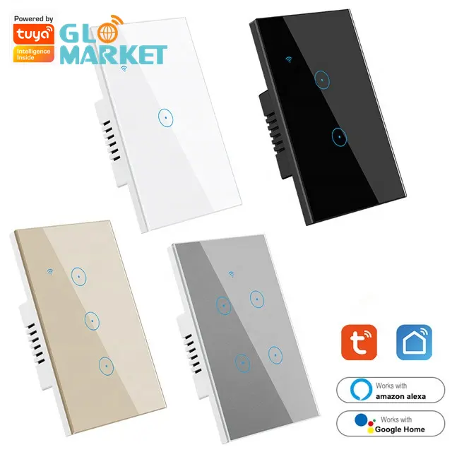 Produk Desain Baru Glomket Tuya Smart Wifi Sakelar Dinding Us Standard Glass Panel Sentuh Sakelar Lampu Mendukung Remote Control App