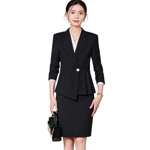 Women's Navy Suit Set Long Sleeve Polyester Workwear For Office Professionals Spring 2025 YX8056 - Product Image 5
