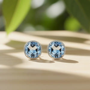 Orecchini a perno Tacori blu con incastonatura a castone, gioielli classici da donna, idea regalo - Product Image 2