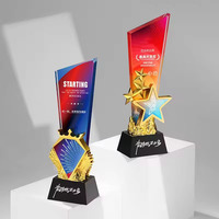 Новый дизайн, цветное покрытие, хрустальный трофей из смолы для ежегодных собраний, авторизованные корпоративные награды с черным основанием