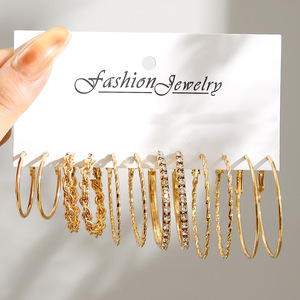 Juego de 6 Aretes de Aro Cuadrados Geométricos de Aleación Estilo Retro Hepburn, Decorados con Perlas de Imitación, Plateados, Joyería de Moda para Mujer - Product Image 5