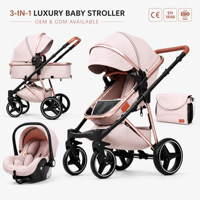 Poussette Bébé 3-en-1 Haut de Gamme Pliable avec Siège Auto et Landau de Luxe pour Bébé – Vente en Gros