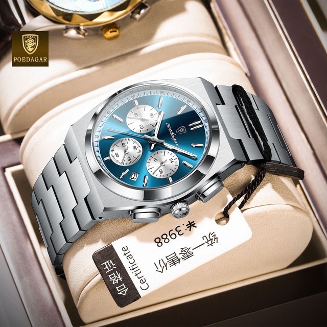 POEDAGAR 970 Chronograph Watch Men New Classic Sport Waterproof Bracelet Strap Wristwatch Clock Custom Watches Montre Homme