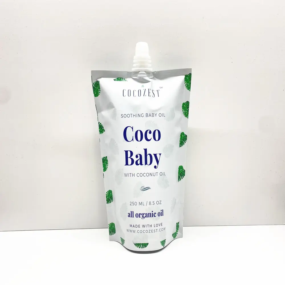 Food grade reusable custom printing plastic aluminum foil baby food stand up liquid spout pouch for coconut oil
