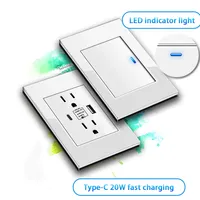 Prise murale américaine avec interrupteur, 3 prises 15A, indicateur LED IP21, universelle, en verre trempé blanc, prise thaïlandaise USB Type-C