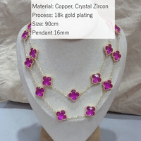Kalung Panjang Semanggi Berdaun Empat Liontin Kristal Zirkon Perhiasan Rantai Sweater Vintage untuk Wanita 90CM