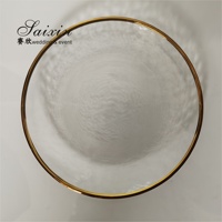 Assiette de présentation ronde en verre à bord doré, vente en gros, pas cher, pour les fournitures de mariage