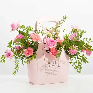Big Size Fashionable Recyclable Eco Friendly Waterproof White Pink Black Kraft Paper Bag Gift Paperboard Flower For Celebration