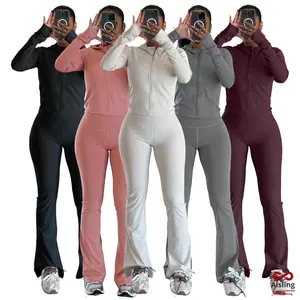 GL6806 Set Yoga Solido a Maniche Lunghe, <span class=keywords><strong>Aderente</strong></span>, Asciugatura Rapida, con Tasche e Cerniera, per Fitness, Corsa e Sport all'Aperto - Product Image 1